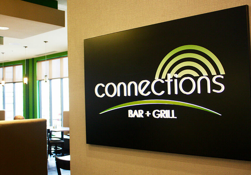 interior signage for connections bar + grill